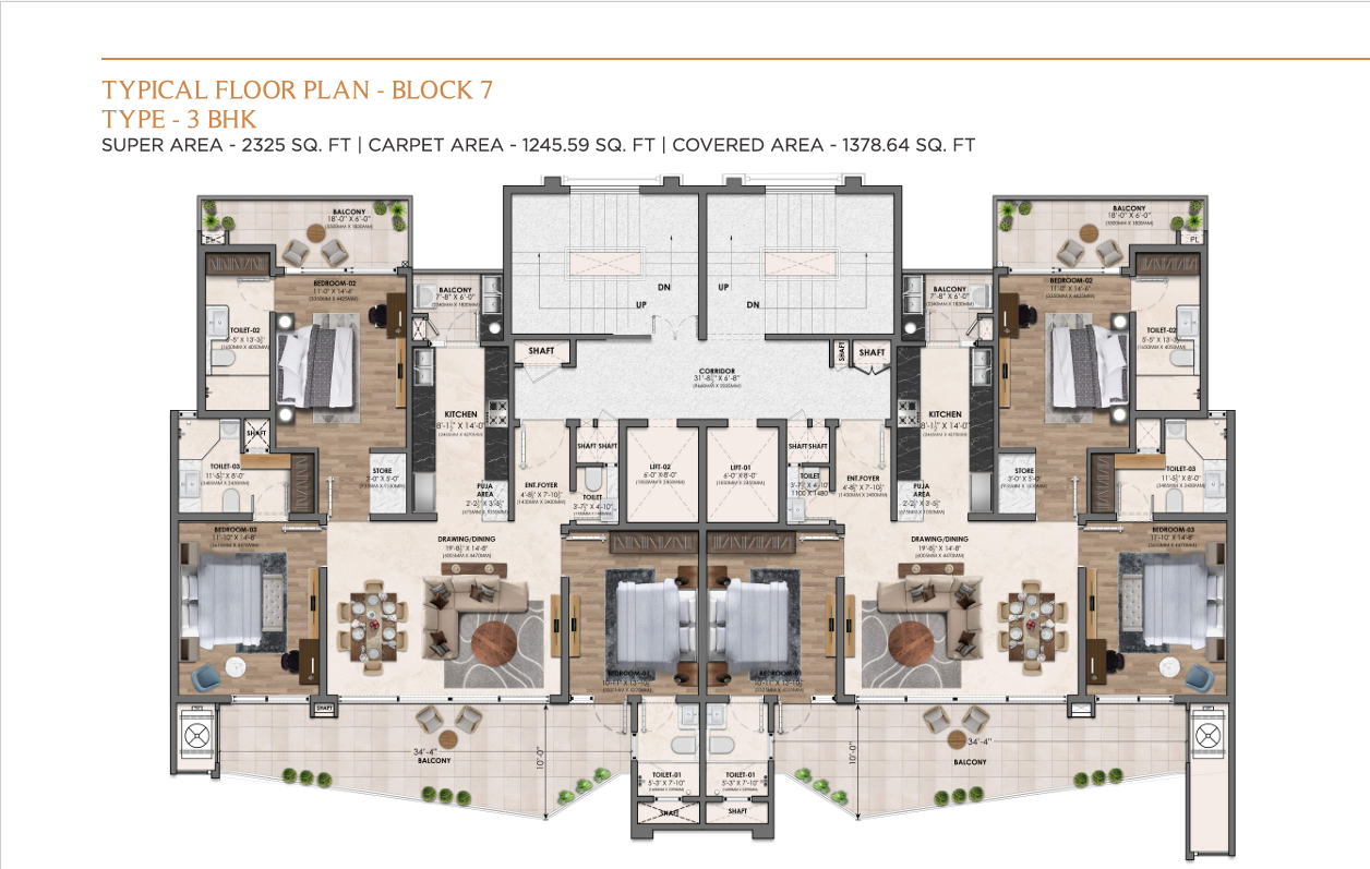 Vamana Arvindam 3BHK Floor Plan – Luxury Flat Layout Zirakpur