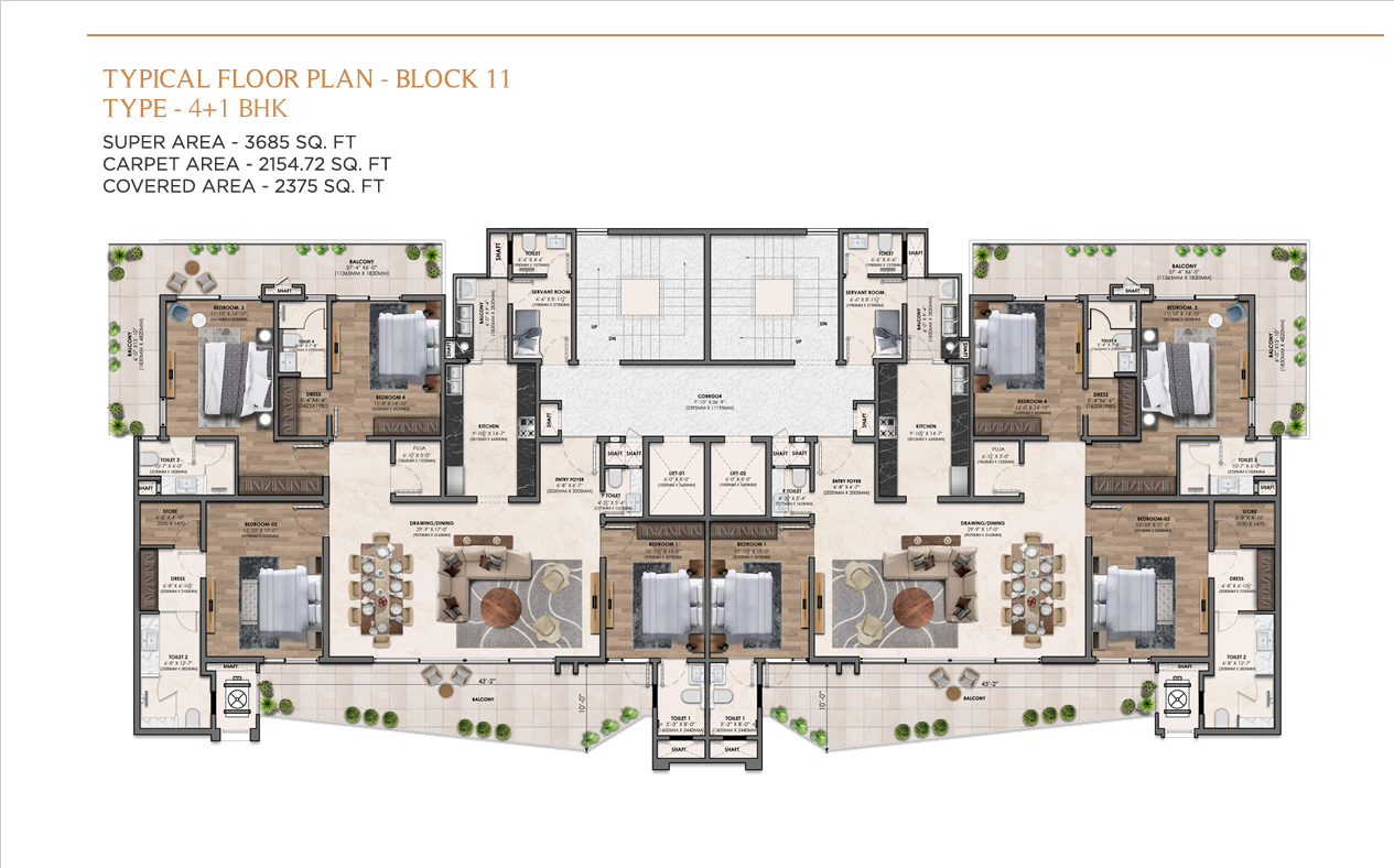 Vamana Arvindam 4+1 BHK Floor Plan – Ultra Luxury Investment Zirakpur NH-7