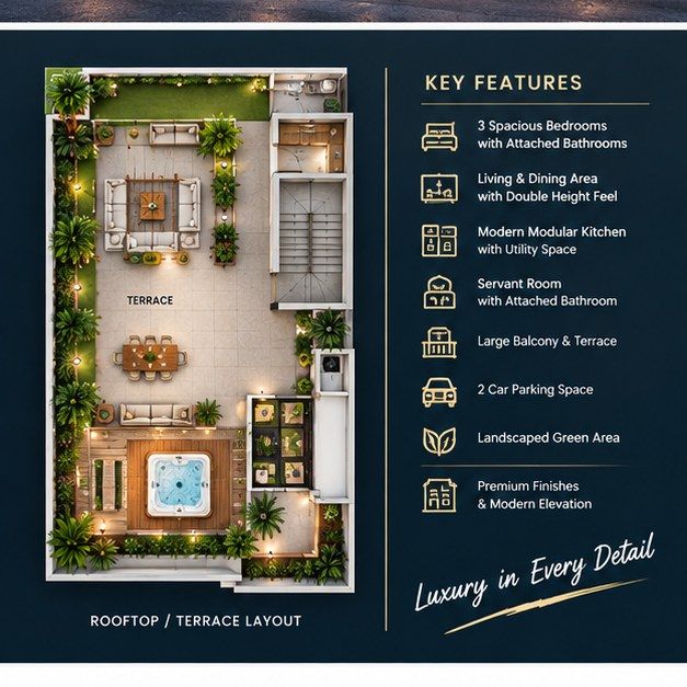 Luxury rooftop features in modern residential house design